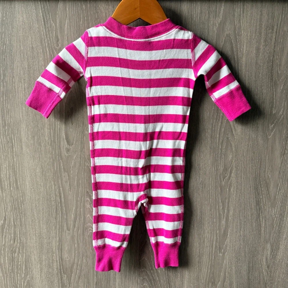 Hanna Andersson Sleeper Baby 0-3 Months Pink White Striped Organic Cotton Pajama